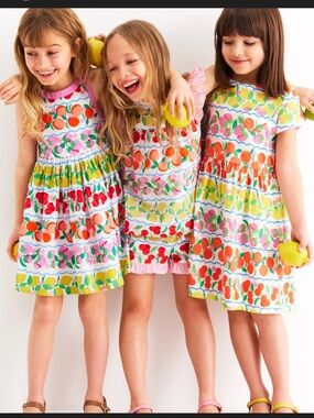 Mini Boden Rainbow Fruit Stripe Dress - Orange, Pink, Green, Yellow